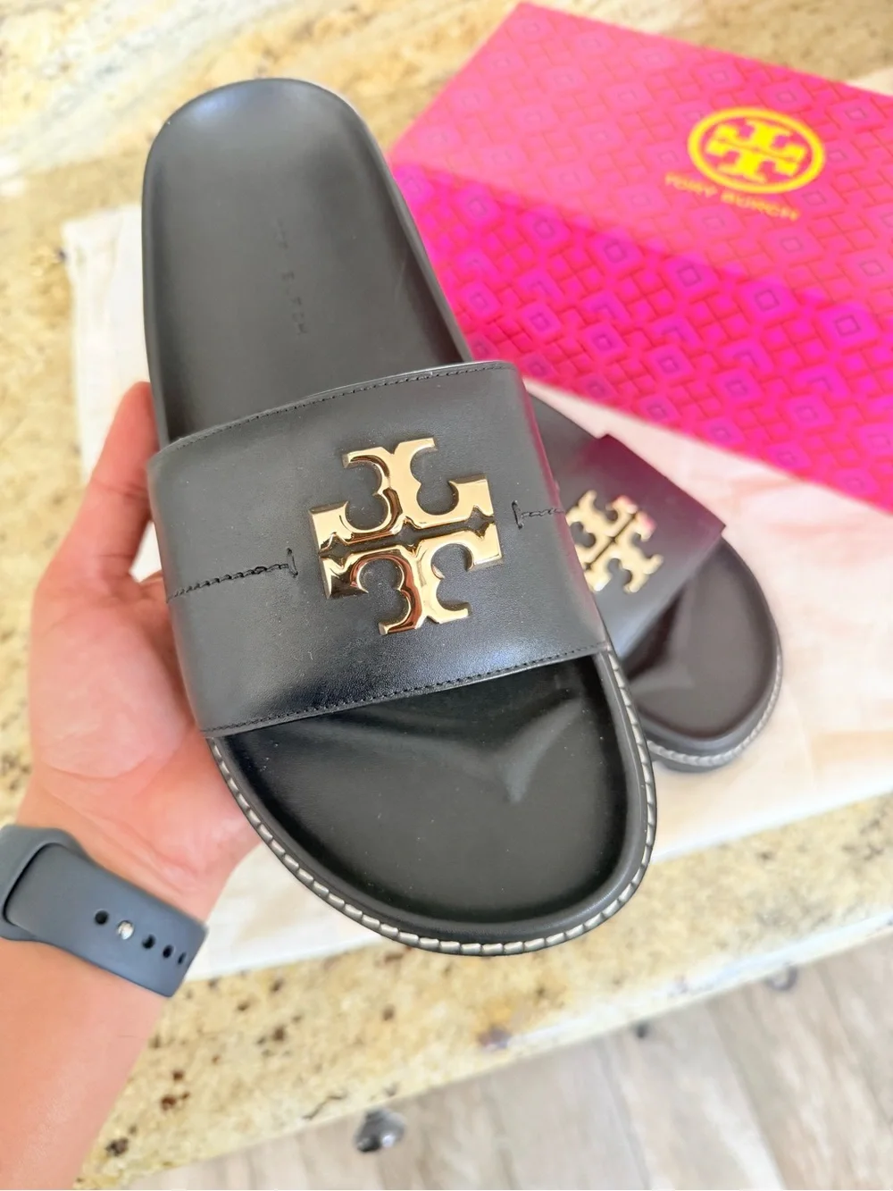Tory Burch Black Leather Logo Espadrille Flats - Picture 8 of 8